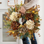 WANNA-CUL 24 Inch Fall Wreaths for Front Door with Hydrangea,Mini Pumpkins - Image 4