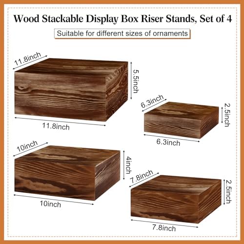 Roowest 4 Pack Wooden Display Risers, Rustic Cake Stands, Black Brown - Image 3