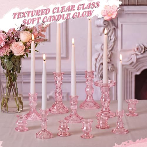Mumufy 24 Pcs Pink Crystal Taper Candle Holders with Flameless Candles - Image 7