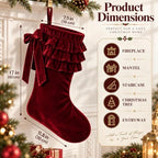 Thenshop 4 Pairs Christmas Burgundy Velvet Bow Stockings - Image 2