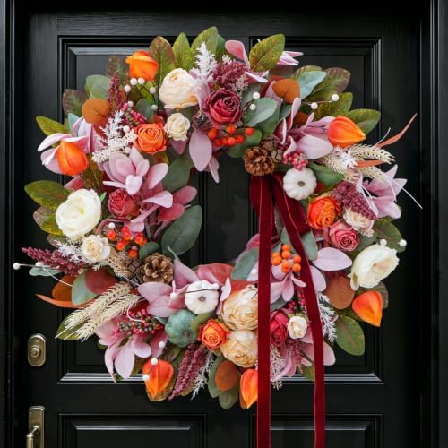 24 Inch Fall Wreaths for Front Door, Autumn Harvest Thanksgiving Wreath by Plmierawreath