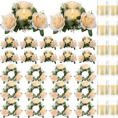 Yunlly 12 Pcs Rose Candle Rings with Candles Sets, Champagne by Yunlly