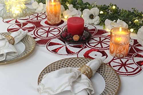 COTTON CRAFT Christmas Beaded Table Runner -13x36 inch Candy Cane Red - Image 3