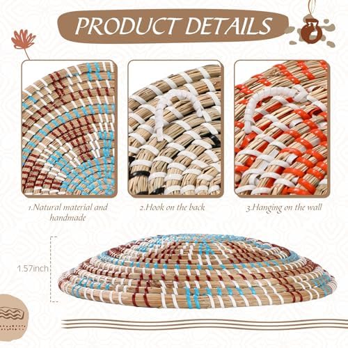 Ziliny Boho Wall Woven Basket Decor Set of 8, Multi Sizes, Colorful - Image 6