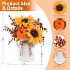 Fall Thanksgiving Centerpieces for Dinner Tables, Faux Floral Metal Potted Plants with Maple Leaf Pumpkin Berry Stems, for Indoor Kitchen Home Autumn Farmhouse Mantel Decor - Image 3