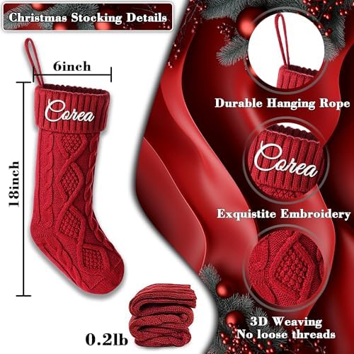 Personalized Christmas Stockings 7 Pack, Custom Christmas Stockings with Names, 18” Large Knitted Xmas Stocking for Family Kids, Fireplace Hanging Holiday Christmas Party Decoration - Image 4