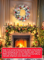 Pre-Lit Artificial Christmas Wreath 24Inch, Christmas Door Decorations Wreath with 50LED Warm Lights, Christmas Balls, Pine Needles, and Red Berries for Front Door Wall Windows X-mas Ornament - Image 2
