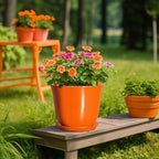 10 Inch Plant Pot, Ceramic Pots for Plants with Drainage, Orange - Image 5