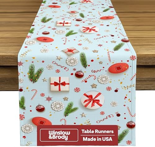 Holiday Table Runners | Confetti Design | Seasonal Table Decorations | Kitchen Dining Table Runner | Made in The USA | Stain Resistant | 14" x 90" Long by FabricTextileProductsInc