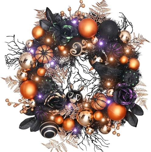 Valery Madelyn 24" Halloween Wreath with Lights for Front Door Party Decor by ValeryMadelyn