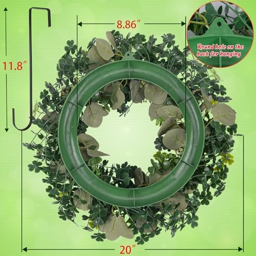 St Patricks Day Artificial Eucalyptus Wreath Saint Patrick Decorations for Front Door - St Paddys Shamrock Decor for Irish March Home Wall Porch Party Supplies - Image 4