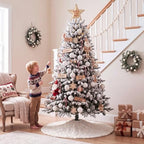 Civaner 48in Cream White Snowflake Christmas Tree Skirt Faux Fur - Image 6