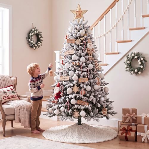 Civaner 48in Cream White Snowflake Christmas Tree Skirt Faux Fur - Image 6
