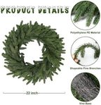22 Inch Real Touch Christmas Wreath, Natural Droopy,Soft Bendable Faux Cedar Wreath, Christmas Wreaths for Front Door, Winter Wreaths for Front Door, Indoor Christmas Decorations for Home Decor - Image 4