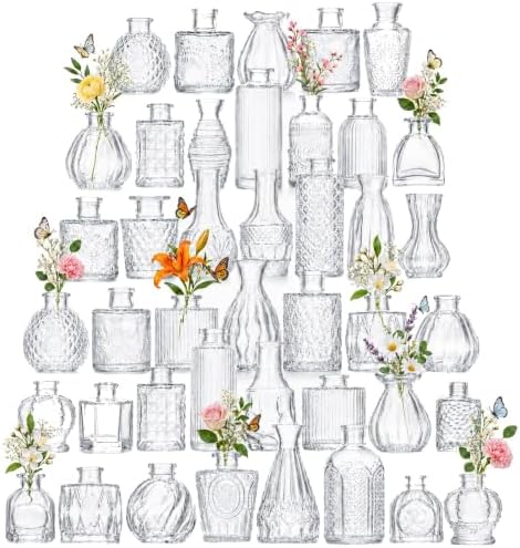 42 Pcs Glass Bud Vases in Bulk, Small Vases for Flowers, Mini Bud Vase Set, Flower Vases for Centerpieces Table Decorations, Wedding, Baby Shower, Home Decor (Clear, 42 PCS) by OGEH