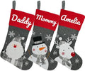 Set of 3, 18" Dia Personalized Gray Christmas Stockings with Embroidery Names, with Holders,Quality Thick Fleece Material Stockings for Family Décor(Set of 3-B) by YourBestMemory