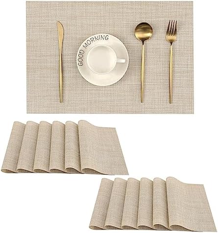 Leetaltree Woven Vinyl Beige Placemats Set of 12, Linen Look & Easy to Clean by Leetaltree-ArtatEveryTable