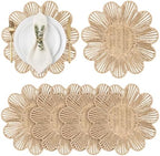 4 Pcs 12.6 Inch Paper Rope Round Woven Flower Placemats, Natural Hand Woven Boho Farmhouse Rattan Table Mats, Wicker Braided Placemats, for Dining Table Decor, Wedding Party, Home & Kitchen by Gandeer