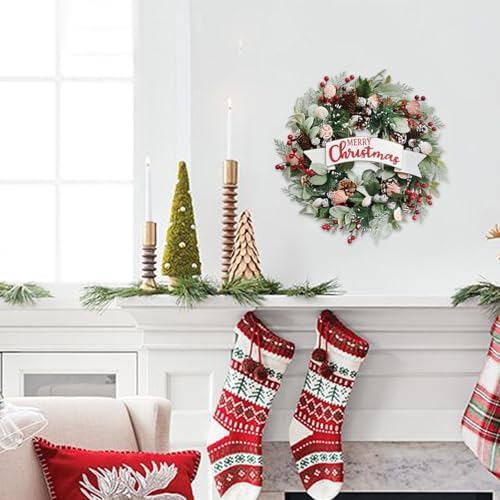 Winter Shells Wreath Christmas Wreath Front Door 22 Inch Artificial Christmas Wreath Decorated with Pine Needles Lamb's Leaves Berries Shells Pine Cones for Indoor Outdoor - Image 3