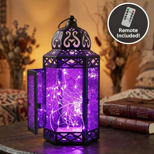 Vela Lanterns Decorative Indoor Lantern with LED Fairy Lights, Purple, L - Image 6
