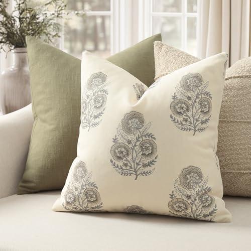 YCOLL Vintage Floral Print Pillow Covers 22x22 Set of 2 Patterned Accent Decorative Cushion Covers Modern Farmhouse Throw Pillow Covers for Sofa Couch Chair Bed Living Room Home Decor, Light Taupe - Image 2