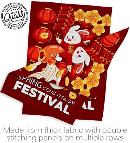 Chinese New Year Of Rabbit Indoor Decor Banner Room Wall Art Patio Porch Lawn Garden Flag Outdoor Decorations Tapestry Yard Signs Lunar New Year Gifts Spring Festival Decorations Made In USA - Image 7