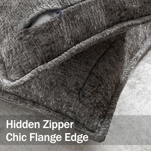 DEZENE Pack of 2 Grey Decorative Throw Pillow Covers 24x24 Cozy Soft Chenille Accent Vintage Square Couch Pillow Covers for Home Decor Bed Sofa Living Room - Image 2