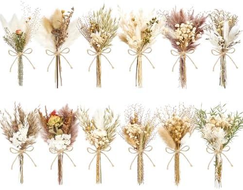 12/24PCS Handmade Dried Flower Bouquet with Stems Natural Dried Wildflowers 7.5 Inch Mini Dry Flowers for Vase Farmhouse Decor, Wedding Styling, Photography Props, Gift DIY(12pcs, Rustic) by Unknown