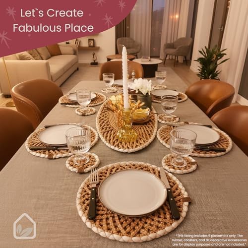 Round Braided Placemats Set of 6, Handmade Table Mats for Kitchen Dining Party Table Decor Waterproof Easy to Clean Perfect Fall Placemat for Thanksgiving, Christmas, Weeding, Halloween & Everyday Use - Image 2