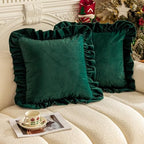 18×18 inch Green Throw Pillow Covers Set of 2, Ruffled Frosted Velvet Decorative Throw Pillow Covers Square Boho Cushion Covers for Bed Sofa Couch Living Room Christmas Decoration by Jackcsale