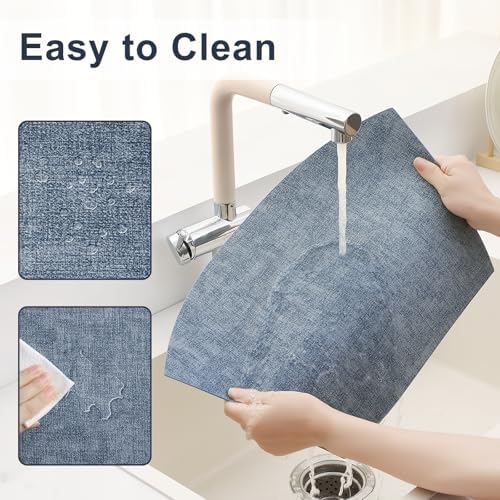 Homaxy Wedge Faux Leather Placemats for Round Table, Set of 4, Blue - Image 4