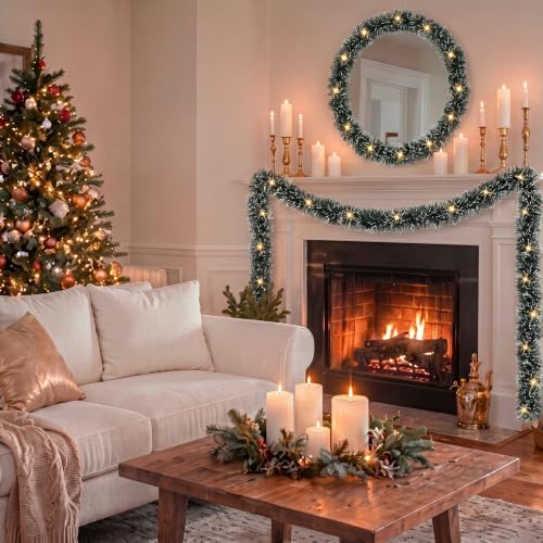 Dingion 50 ft Pre-lit Christmas Garland for Outdoor Dark Green & Warm - Image 5