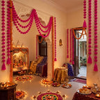 Yalikop 10 Pcs Pom Pom Garland 5 ft Diwali Party, Rose Red - Image 4