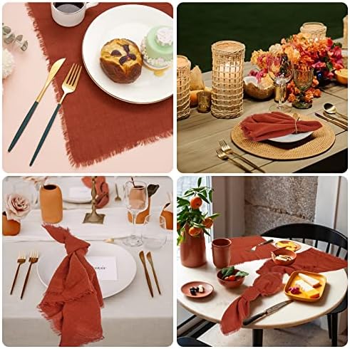 Pesonlook 24 Pcs Terracotta Cotton Linen Napkins with Fringe, 16x16 Inches - Image 7