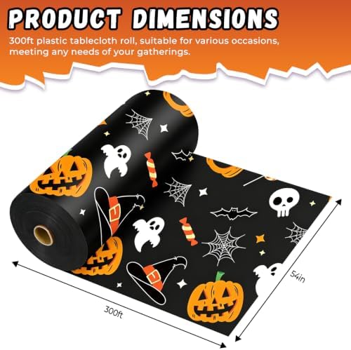 54 Inch X 300 Feet Plastic Table Cover Roll Disposable Halloween Tablecloth Pumpkin Ghost Plastic Table Covers for Halloween Party Decorations (Pumpkin Ghost, 300 Feet) - Image 2