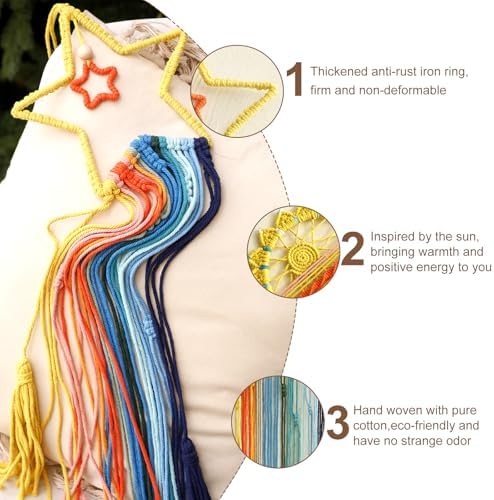 Artilady Macrame Wall Hanging Tapestry, 3 Pakc Boho Sun Dream Catcher Decor - Image 3