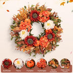 26 Inch Fall Wreath for Front Door, Autumn Harvest Wreath with Pumpkin, Peony, Hydrangea, Sunflower, Berry & Eucalyptus, Large Farmhouse Thanksgiving Wreath Decor for Indoor Outdoor Porch Wall Window - Image 3