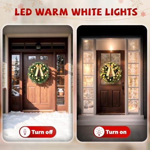 VINGLI 24" Battery Operated Christmas Wreath with 50 LED Lights - Image 6