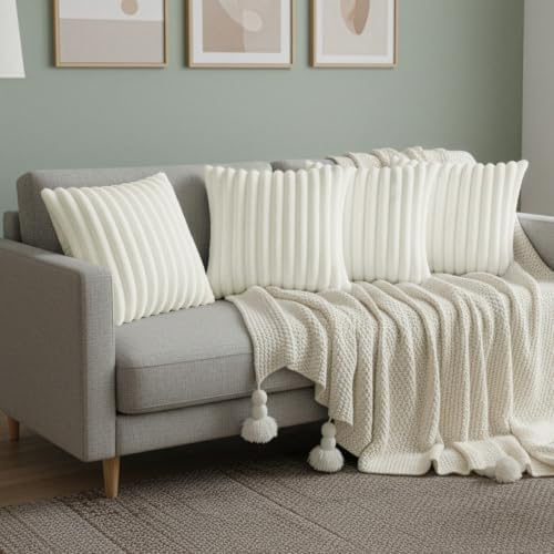 Cream White Throw Pillow Covers 26 x 26 set of 4, Cute Boho Throw Pillow Cover for Couch/Bed, Decorative Pillows Covers for Sofa/Bed, Accent Pillow Covers for Living Room, Rustic/Home/Room Decor - Image 5