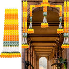 8PCS Diwali Artificial Marigold Garland for Home Decor, Marigold Long Strands with Bells and Leaves for India Wedding, Pooja Decor, Marigold Flowers Strings for All Year Decoration by FortuningsJDS