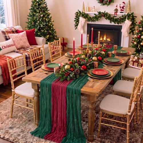 6 Pcs Christmas Cheesecloth Table Runner 118" - Image 3