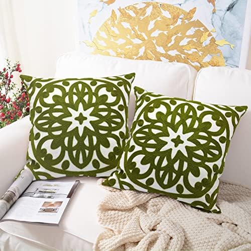 Alysheer Boho Embroidered Throw Pillow Cover 18"x18" Set of 2, Olive Green - Image 4