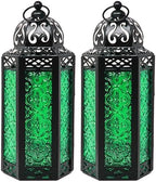 Vela Lanterns Decorative Indoor Moroccan Candle Holder, Green, M, 2-Pack by VelaCandleLanterns