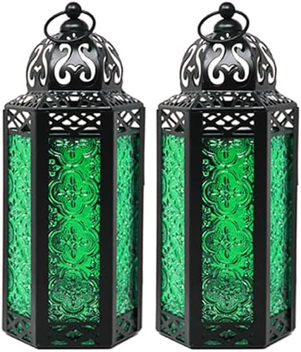 Vela Lanterns Decorative Indoor Moroccan Candle Holder, Green, M, 2-Pack by VelaCandleLanterns