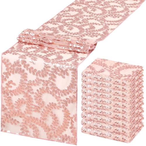 10 Packs 12x108 Inch Sequin Table Runner Rose Gold Flower Table Runners Glitter Table Runners for Banquet Wedding Table Decoration Sparkly Table Overlay by SoarDream