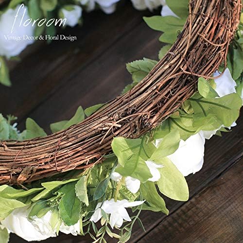 Floroom Floral Wreath, 20" Artificial White Peony Hydrangea Wreath for Front Door Wedding Decorations Wall Decor - Image 4