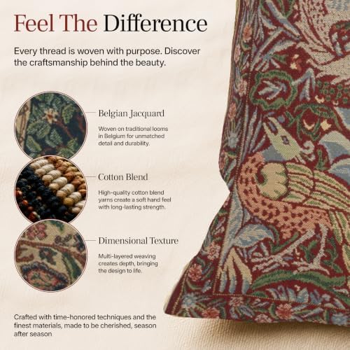 William Morris Peacock and Dragon Red Tapestry Throw Pillow Cover 16 x 16in - Image 5