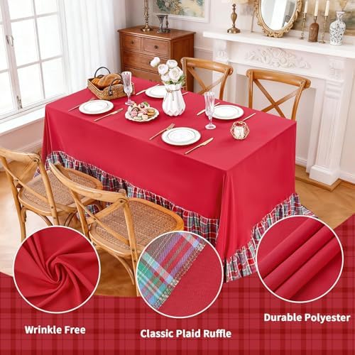 Fanqisi Red Ruffle Table Cloth Gingham Tablecloth - 80 x 120 Inch Polyester Tablecloths Rectangle Washable Farmhouse Table Cover for Birthday Wedding Picnic Dessert Party Decoration - Image 4