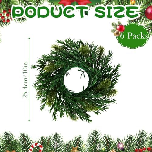 6 Pcs Christmas DIY Gree Wreath 10 Inch Green Artificial Wreaths DIY Faux Plain Wreaths Front Door Green Farmhouse Cabinets Wreath Indoor Outdoor Wall Decor(Willow Pine) - Image 2
