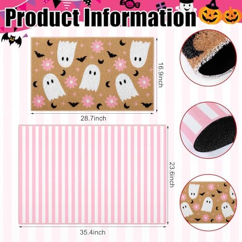 Tinideya 2 Pcs Halloween Pink Ghost Layered Doormat Set - Image 2